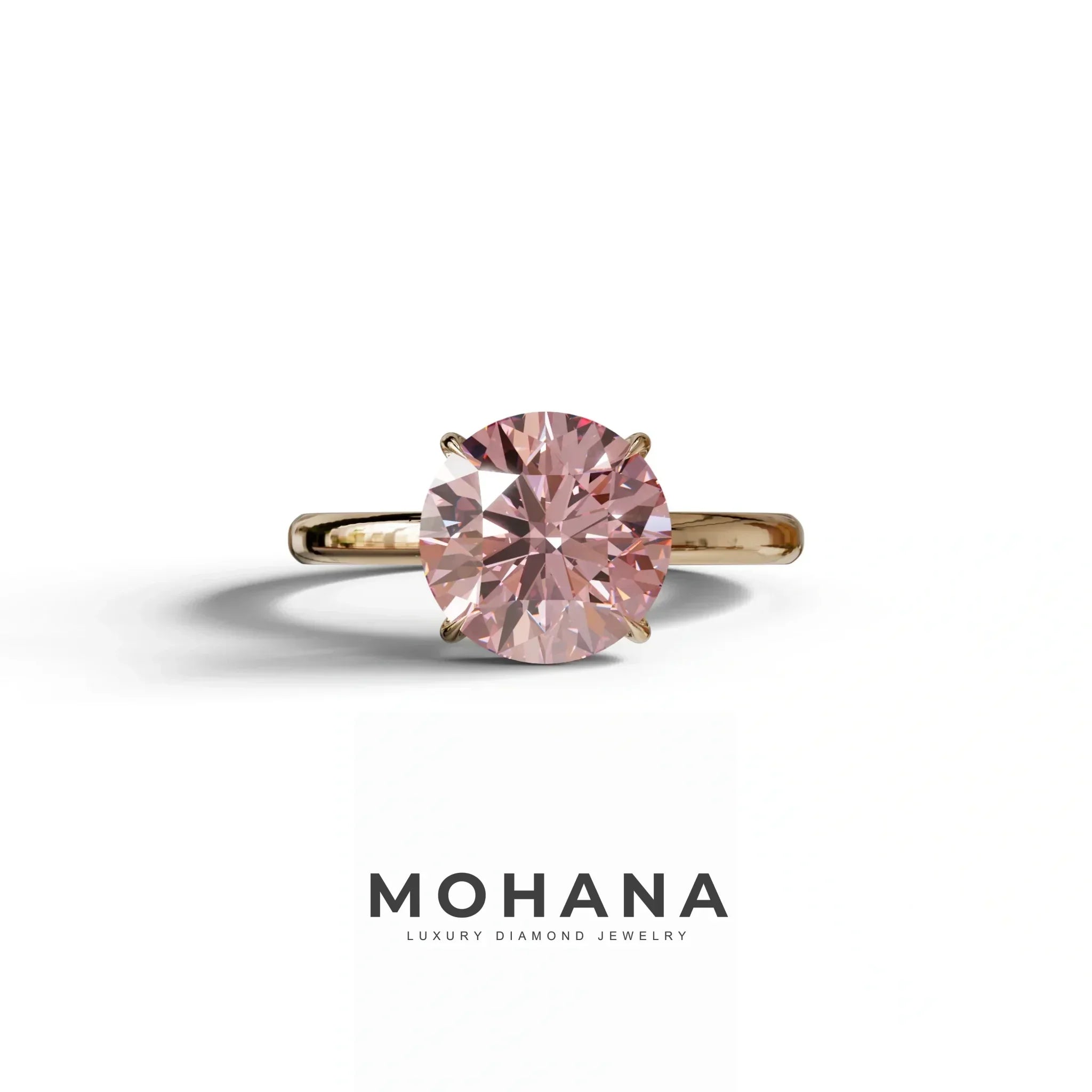 Pink Round Cut Solitaire Lab Diamond Engagement Ring - Italia - 2 Carat / 10K Solid Gold / Rose Gold