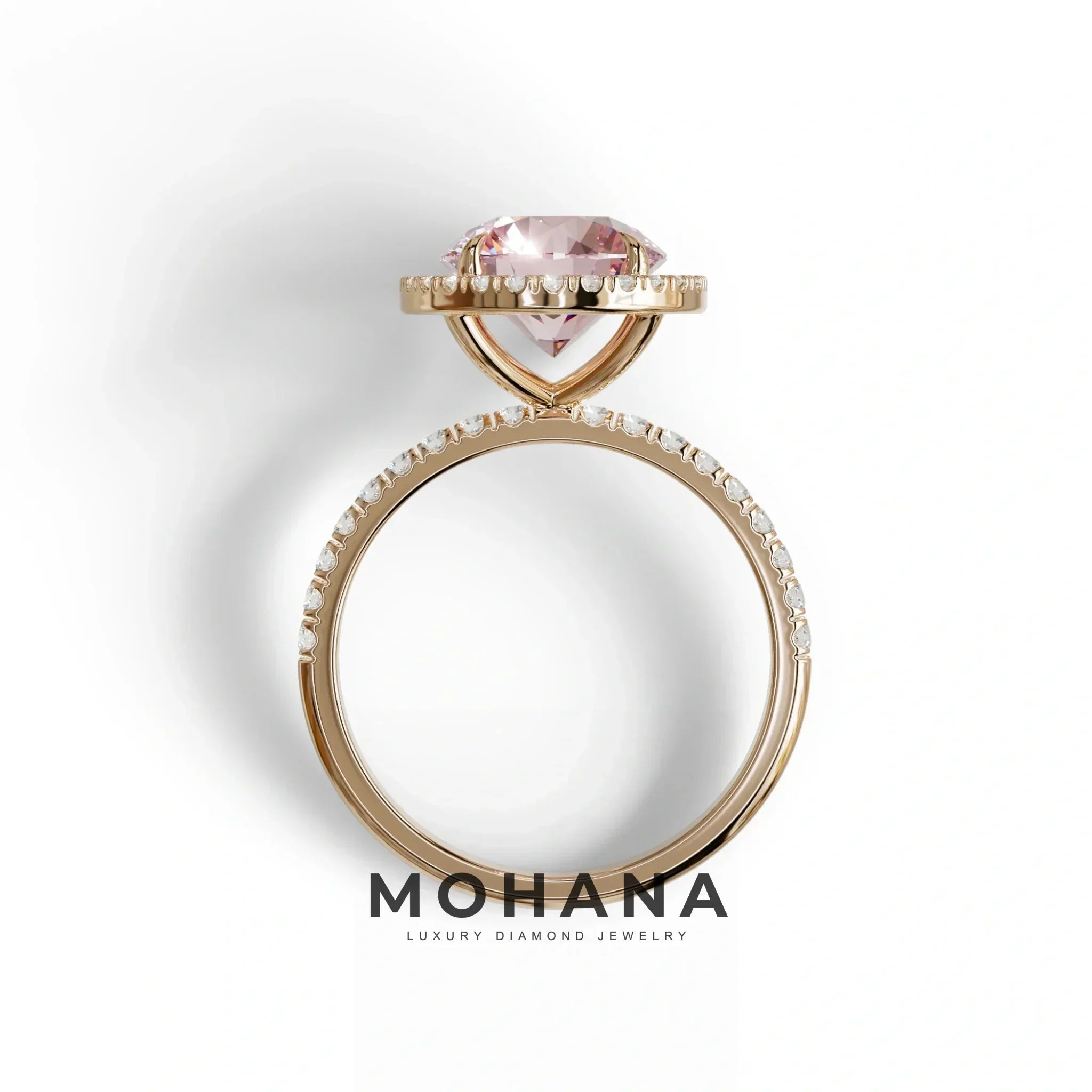 Fancy Pink Round Cut Halo & Pave Lab Grown Diamond Engagement Ring - Flutura
