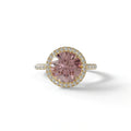 Fancy Pink Round Cut Halo & Pave Lab Grown Diamond Engagement Ring - Flutura - 2 Carat / 10K Solid Gold / Yellow Gold