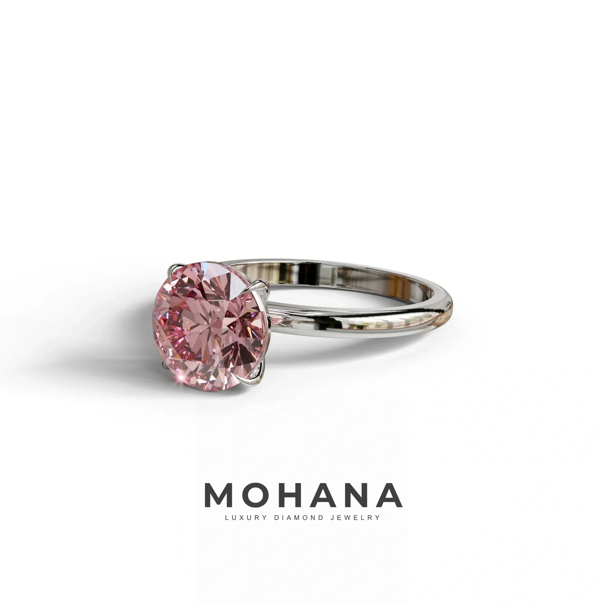 Pink Round Cut Solitaire Lab Diamond Engagement Ring - Italia