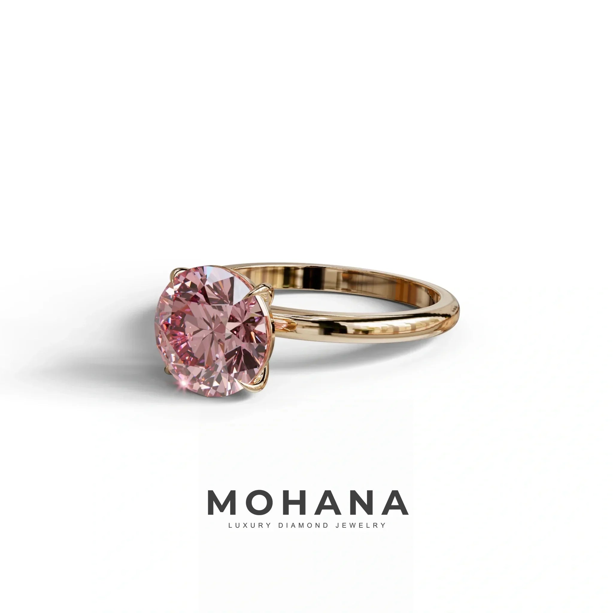 Pink Round Cut Solitaire Lab Diamond Engagement Ring - Italia