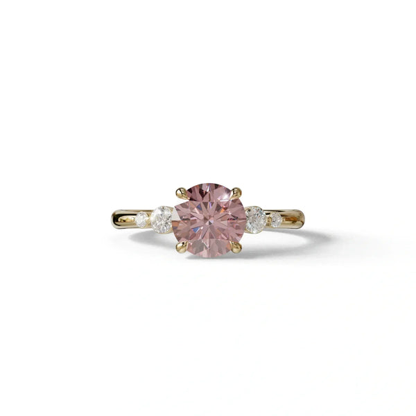 2 to 5 Carat Pink Lab Grown Diamond Engagement Ring – Round Cut Three Stone | Romance