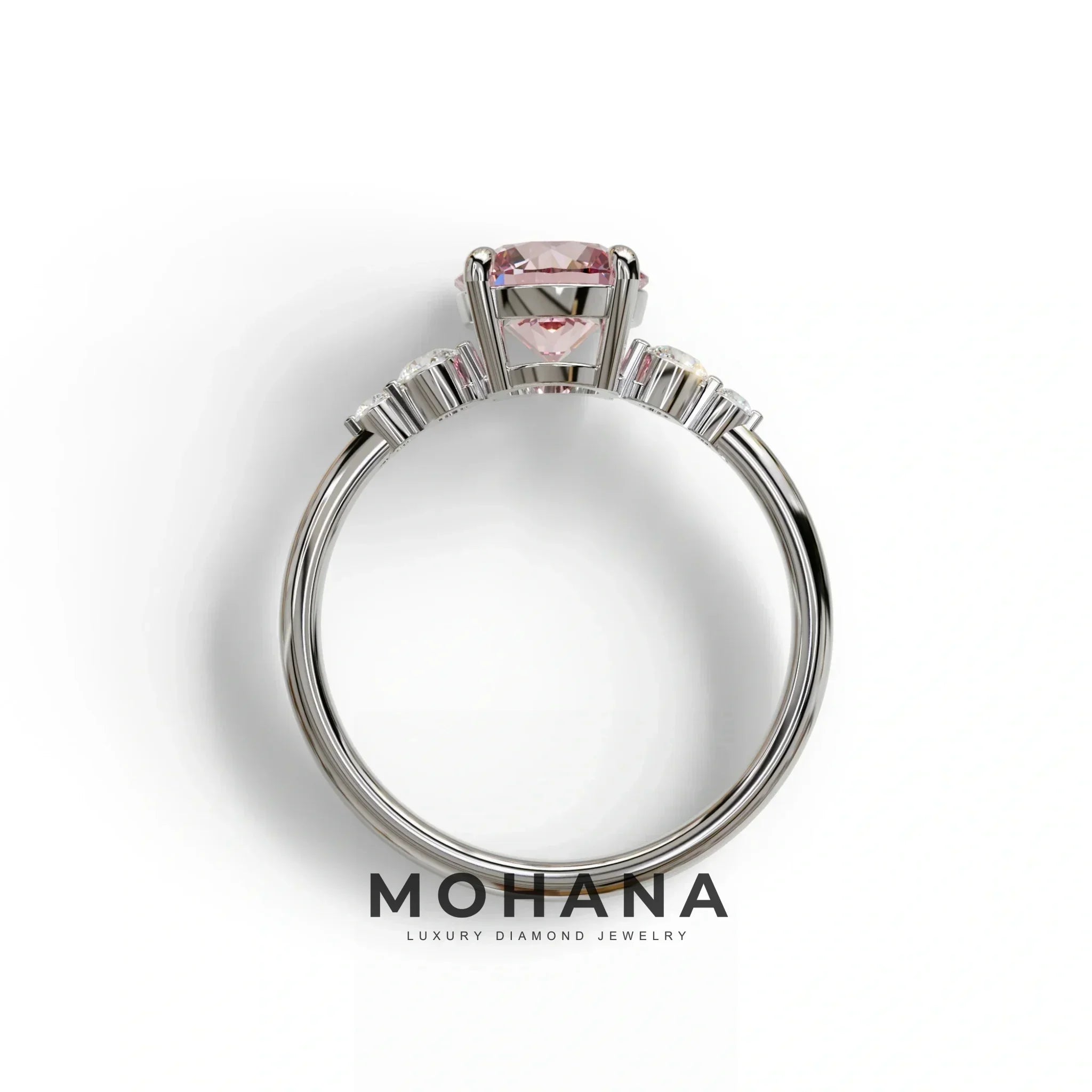 Pink Round Three Stone Lab Grown Diamond Engagement Ring - Romance
