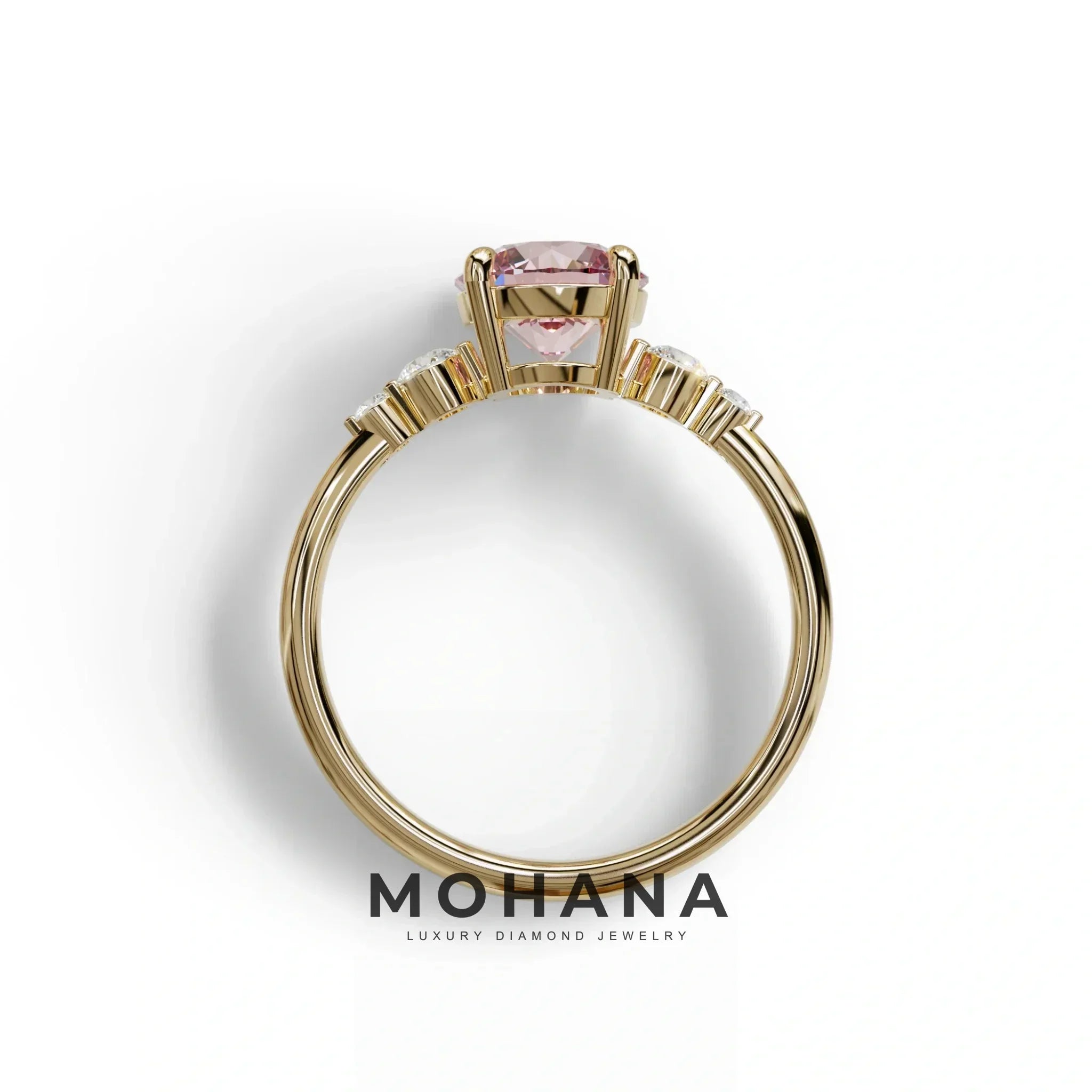 Pink Round Three Stone Lab Grown Diamond Engagement Ring - Romance
