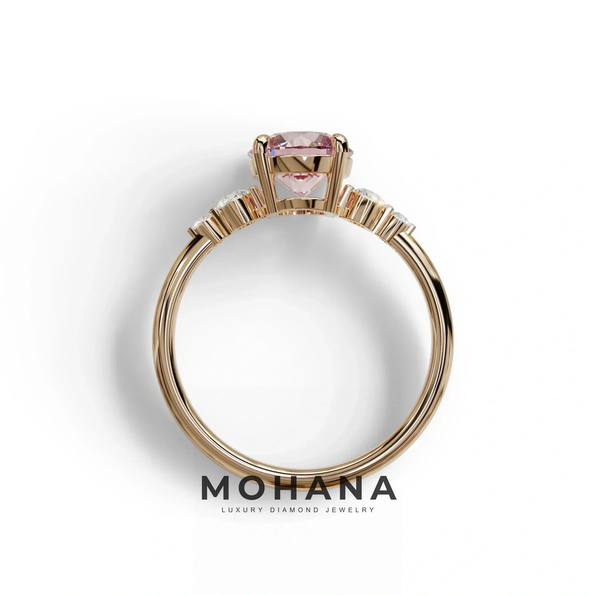 Pink Round Three Stone Lab Grown Diamond Engagement Ring - Romance