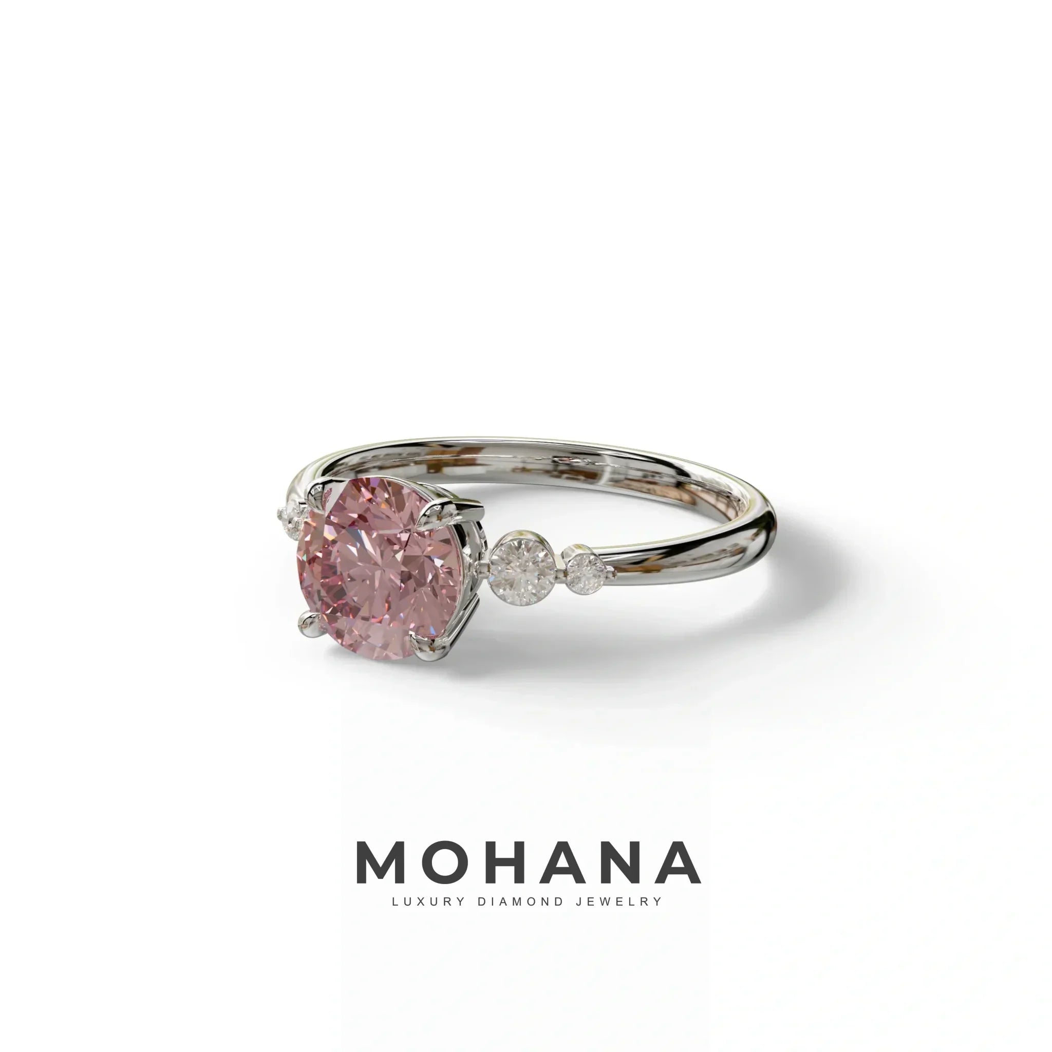 Pink Round Three Stone Lab Grown Diamond Engagement Ring - Romance