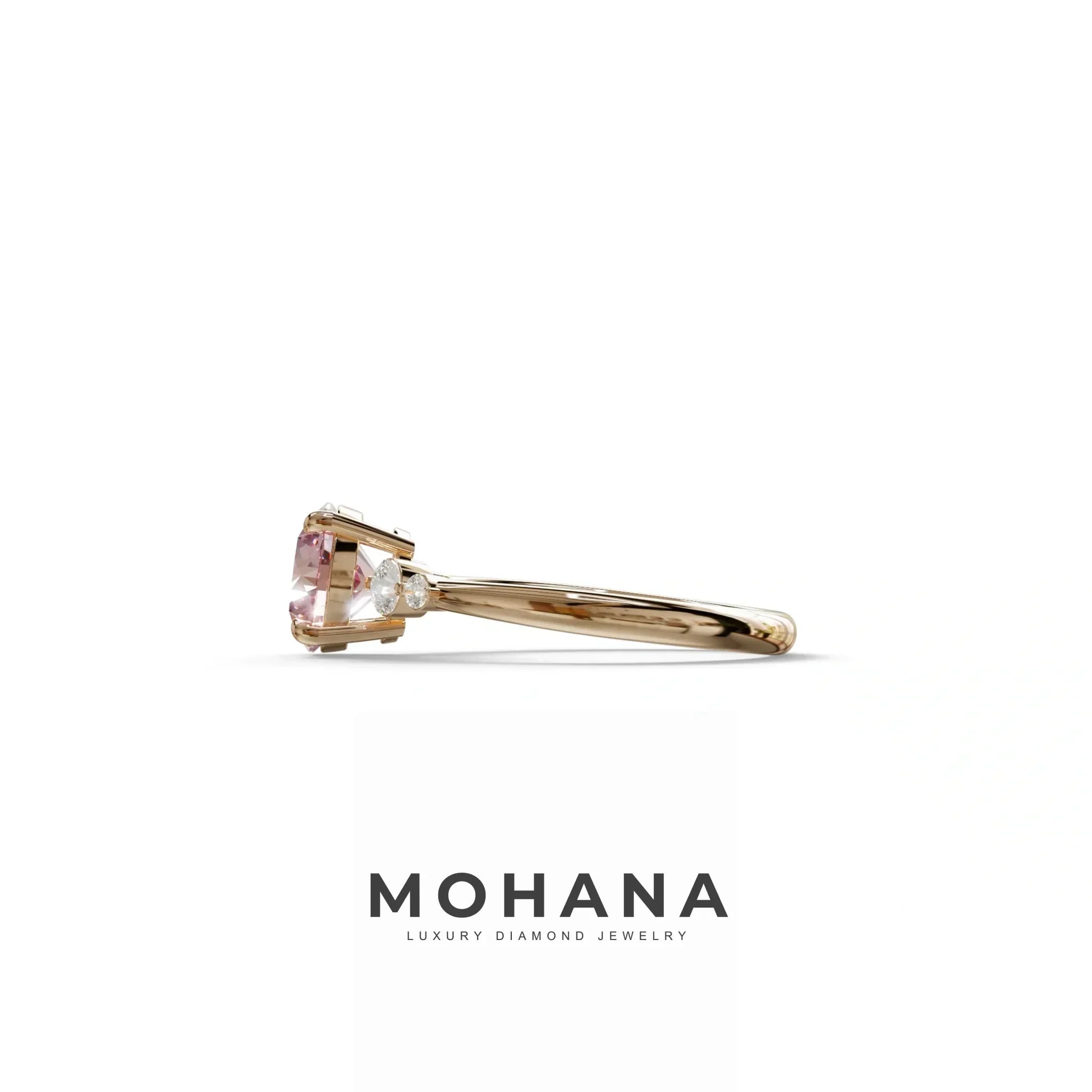 Pink Round Three Stone Lab Grown Diamond Engagement Ring - Romance