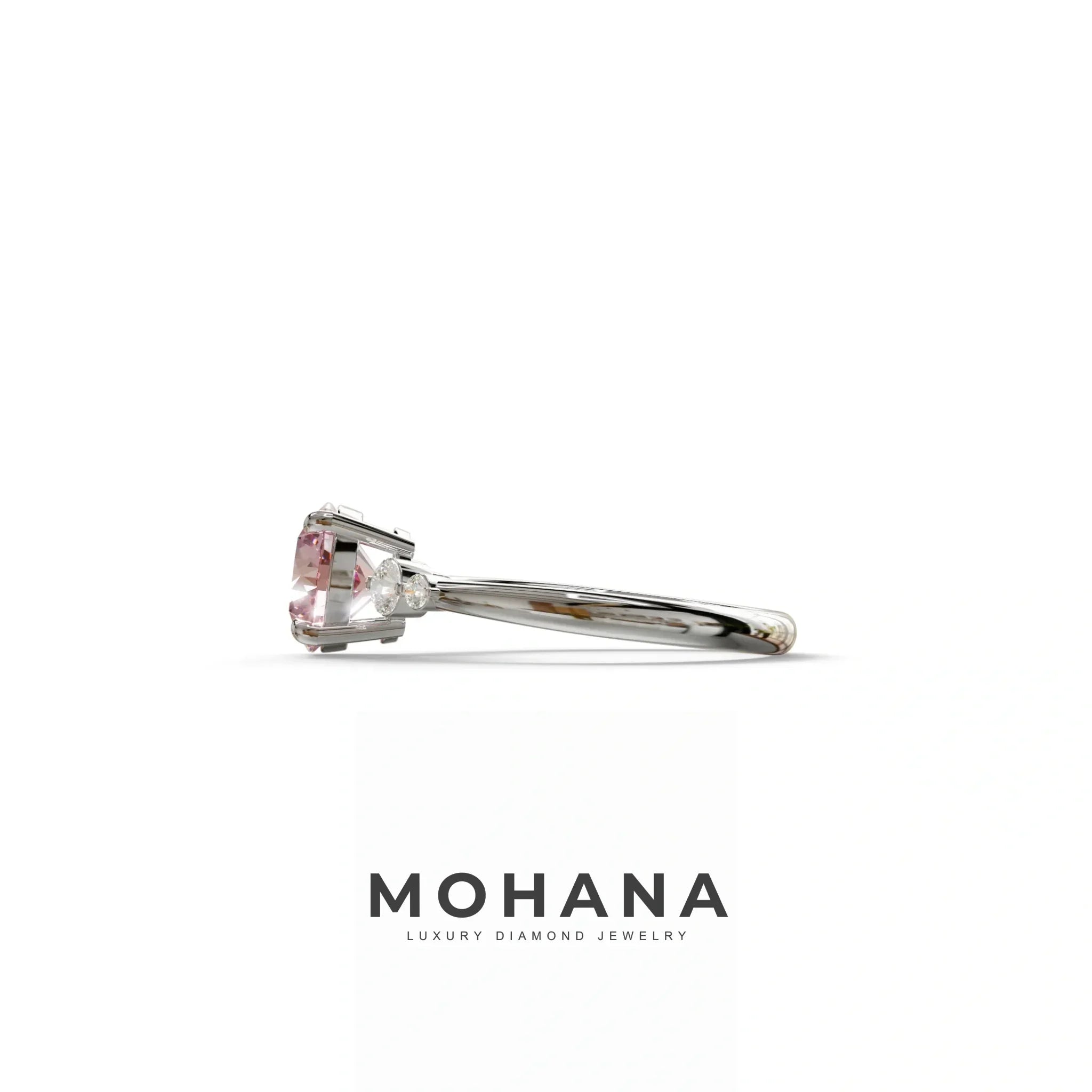 Pink Round Three Stone Lab Grown Diamond Engagement Ring - Romance