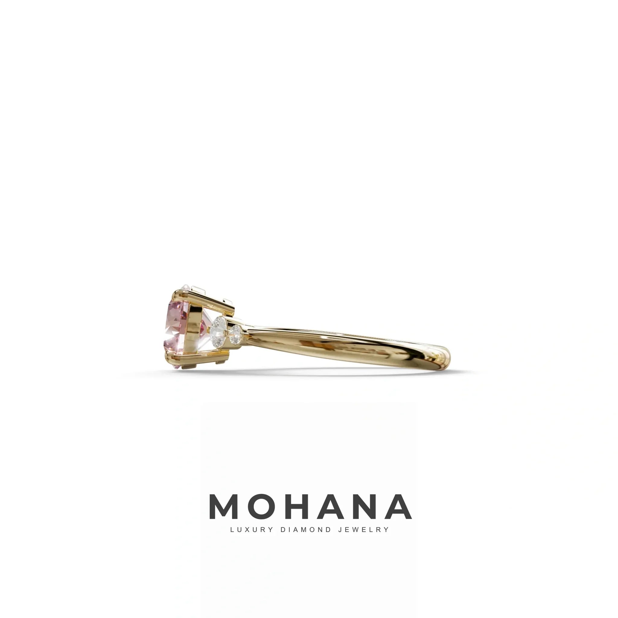 Pink Round Three Stone Lab Grown Diamond Engagement Ring - Romance