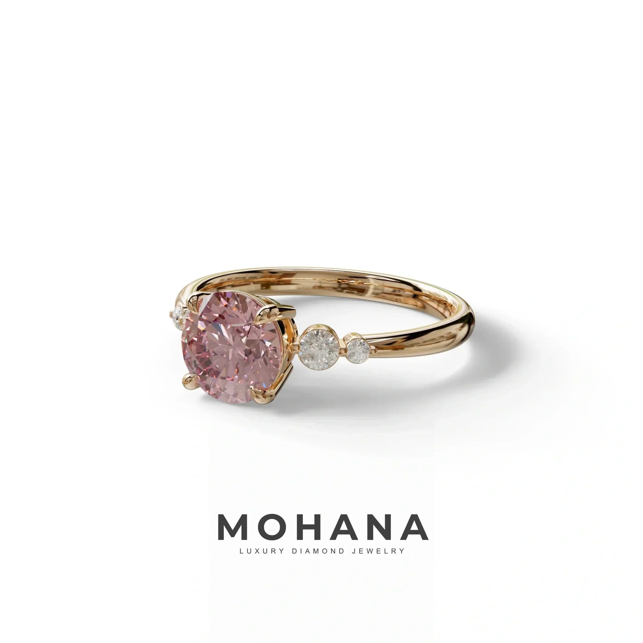 Pink Round Three Stone Lab Grown Diamond Engagement Ring - Romance
