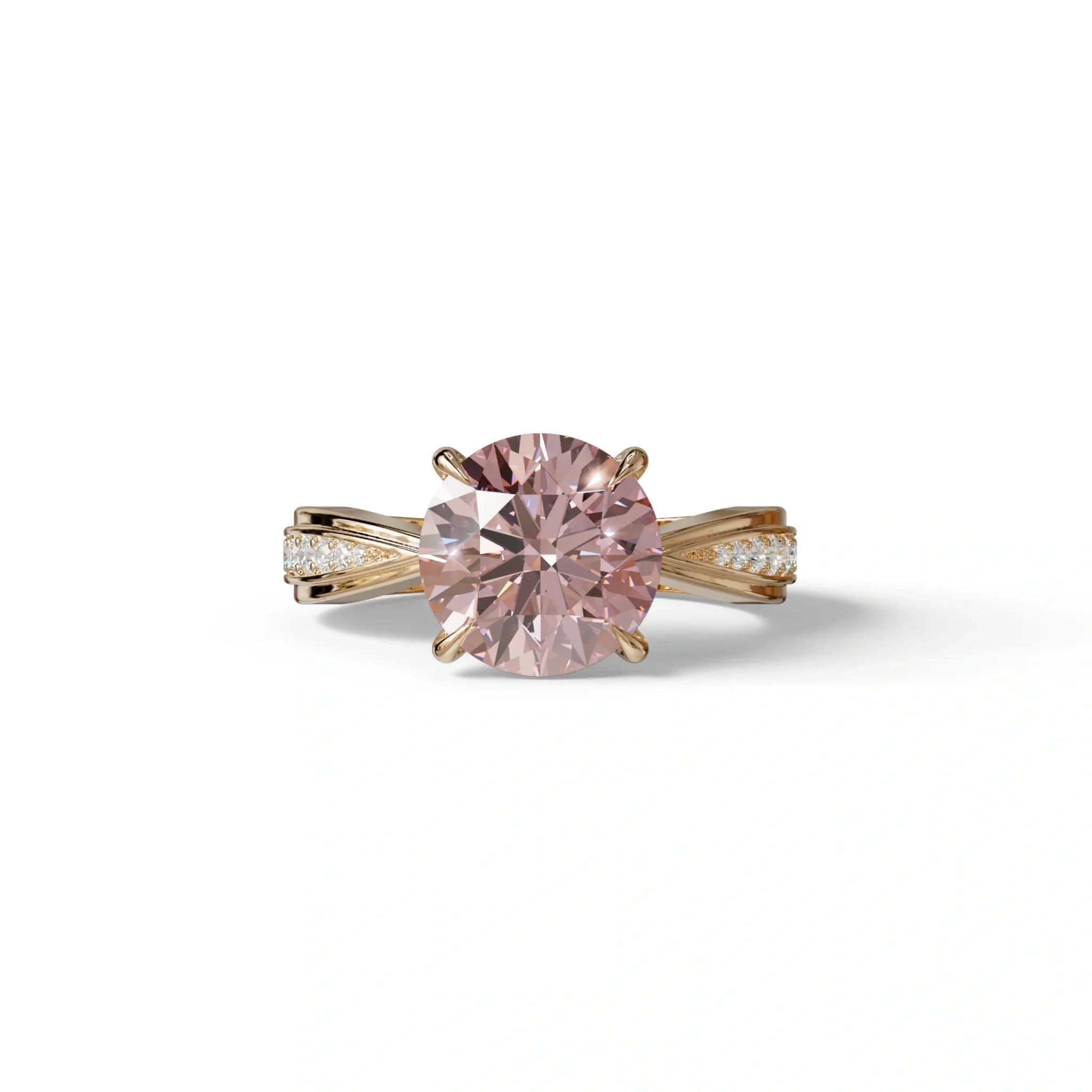 2.5 Carat Pink Round Shaped Lab Diamond Ring V-Shank Pave Setting -Je t’adore - 10K Solid Gold / Rose Gold