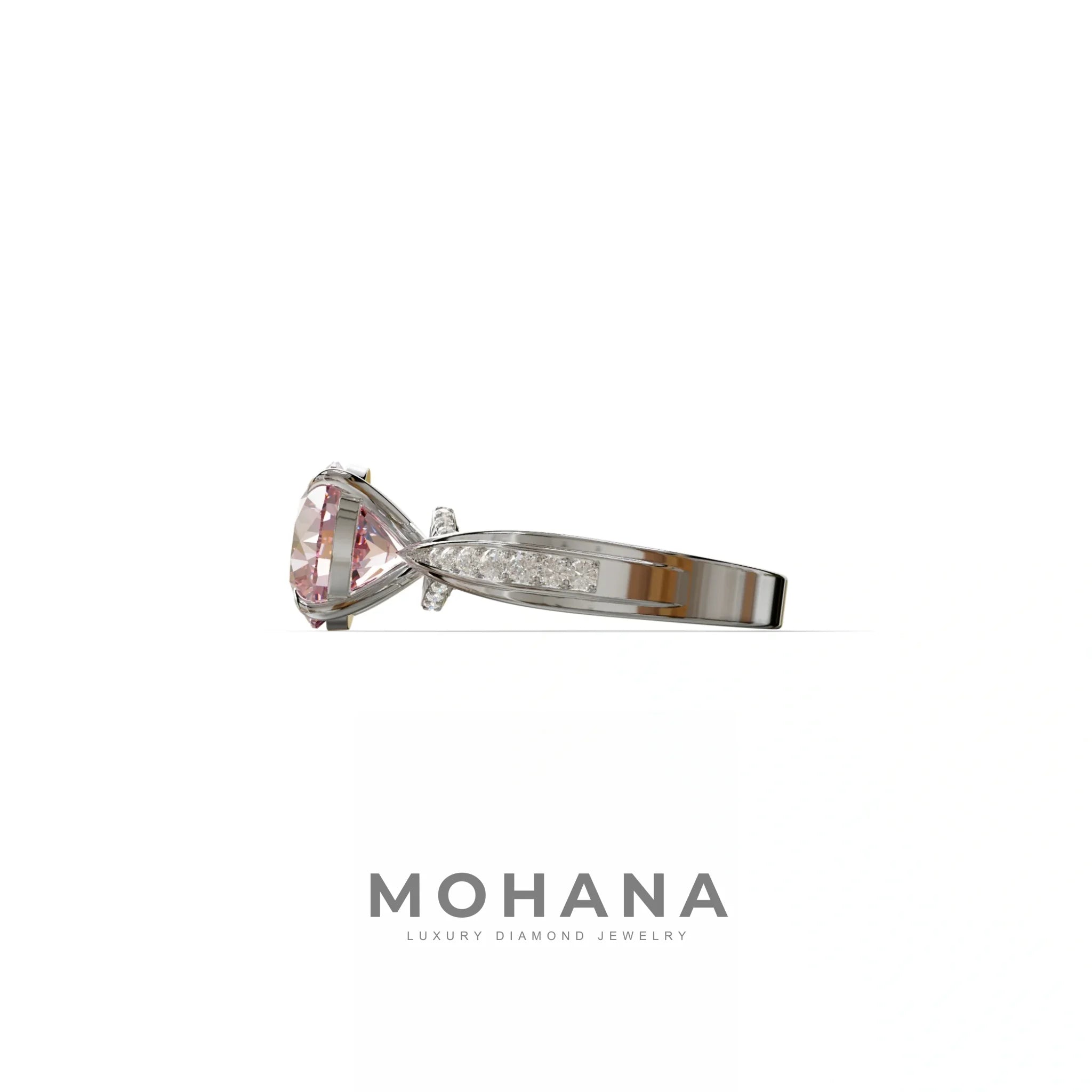 2.5 Carat Pink Round Shaped Lab Diamond Ring V-Shank Pave Setting -Je t’adore