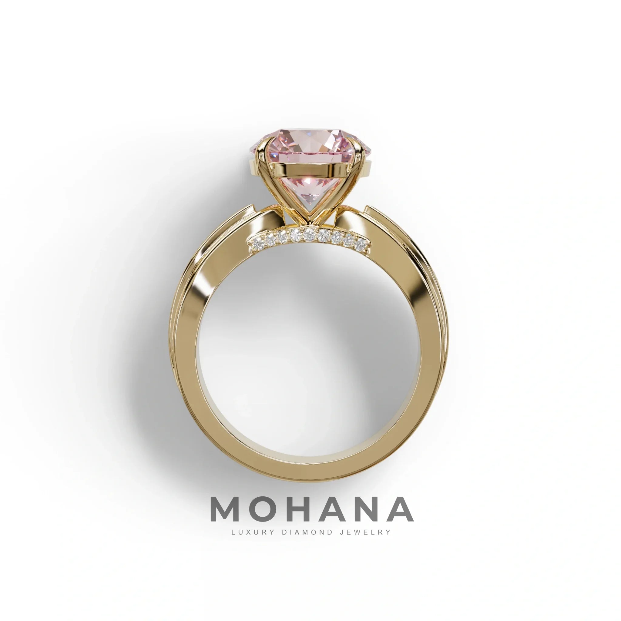 2.5 Carat Pink Round Shaped Lab Diamond Ring V-Shank Pave Setting -Je t’adore