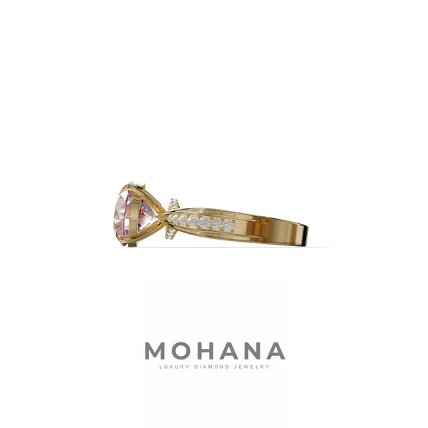 2.5 Carat Pink Lab Grown Diamond Engagement Ring – Round Cut V-Shank alternate view