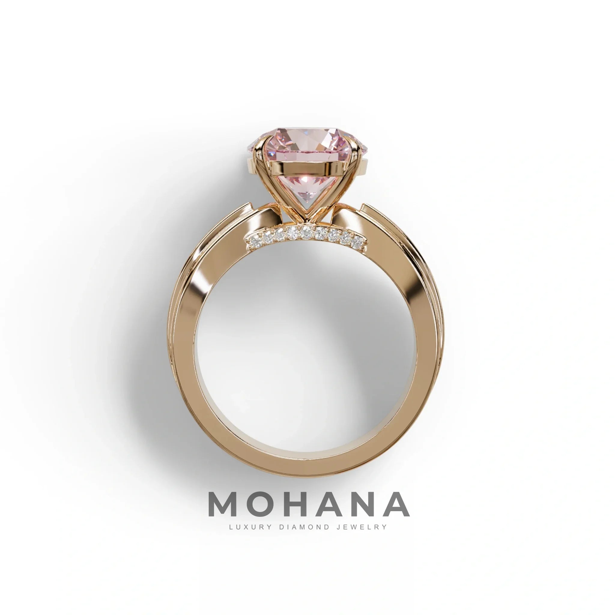 2.5 Carat Pink Round Shaped Lab Diamond Ring V-Shank Pave Setting -Je t’adore