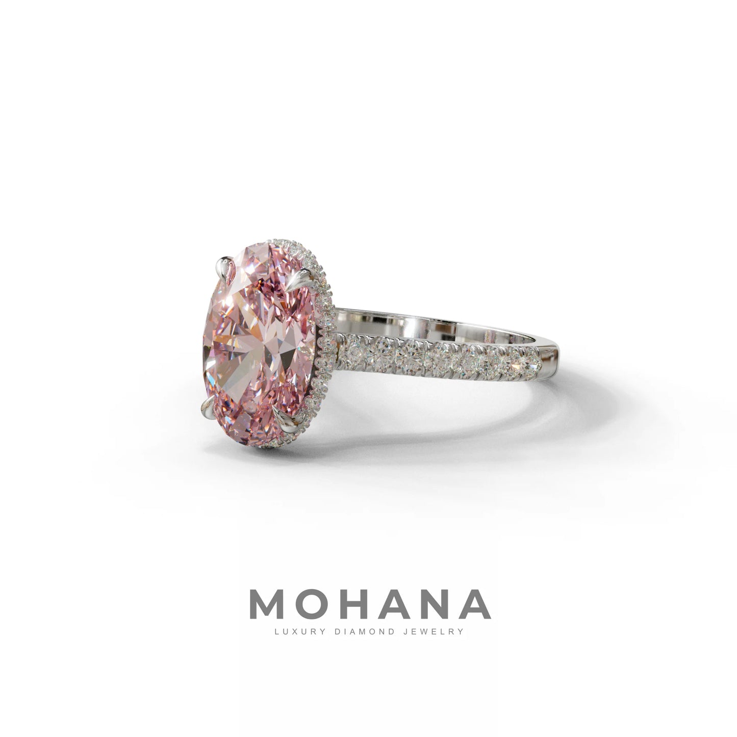 2.5 Carat Pink Oval Hidden Halo & Pave Setting Lab Diamond Ring - Eblouissant