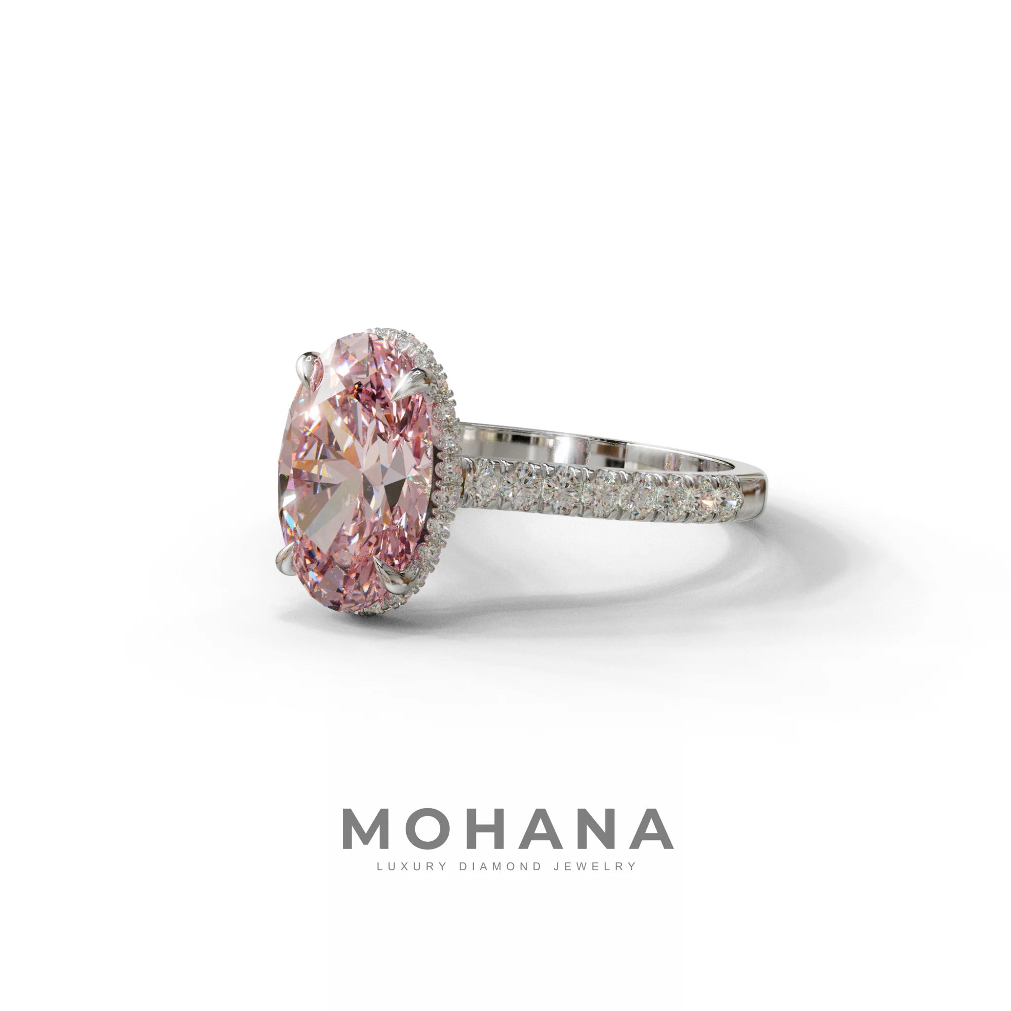2.5 Carat Pink Oval Hidden Halo & Pave Setting Lab Diamond Ring - Eblouissant