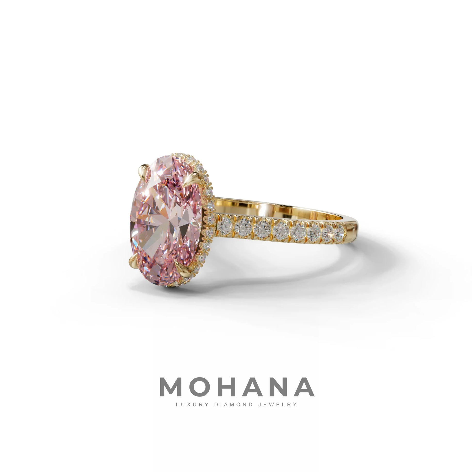 2.5 Carat Pink Oval Hidden Halo & Pave Setting Lab Diamond Ring - Eblouissant