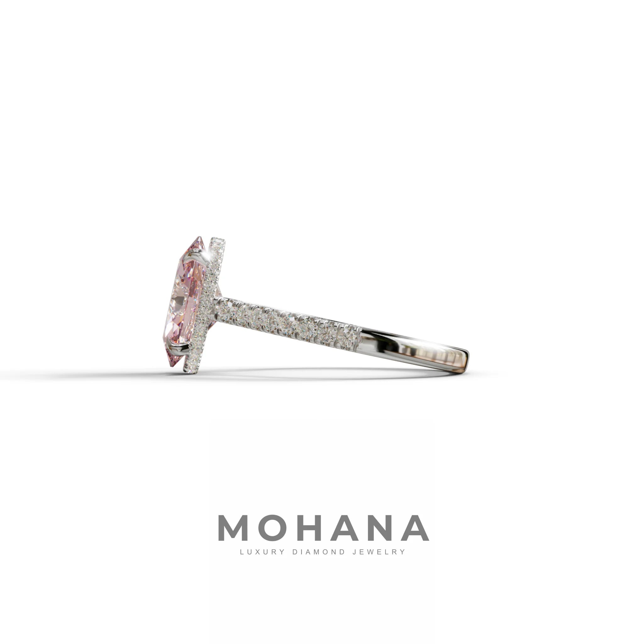 2.5 Carat Pink Oval Hidden Halo & Pave Setting Lab Diamond Ring - Eblouissant