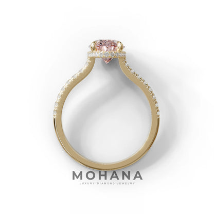 2.5 Carat Pink Oval Hidden Halo & Pave Setting Lab Diamond Ring - Eblouissant