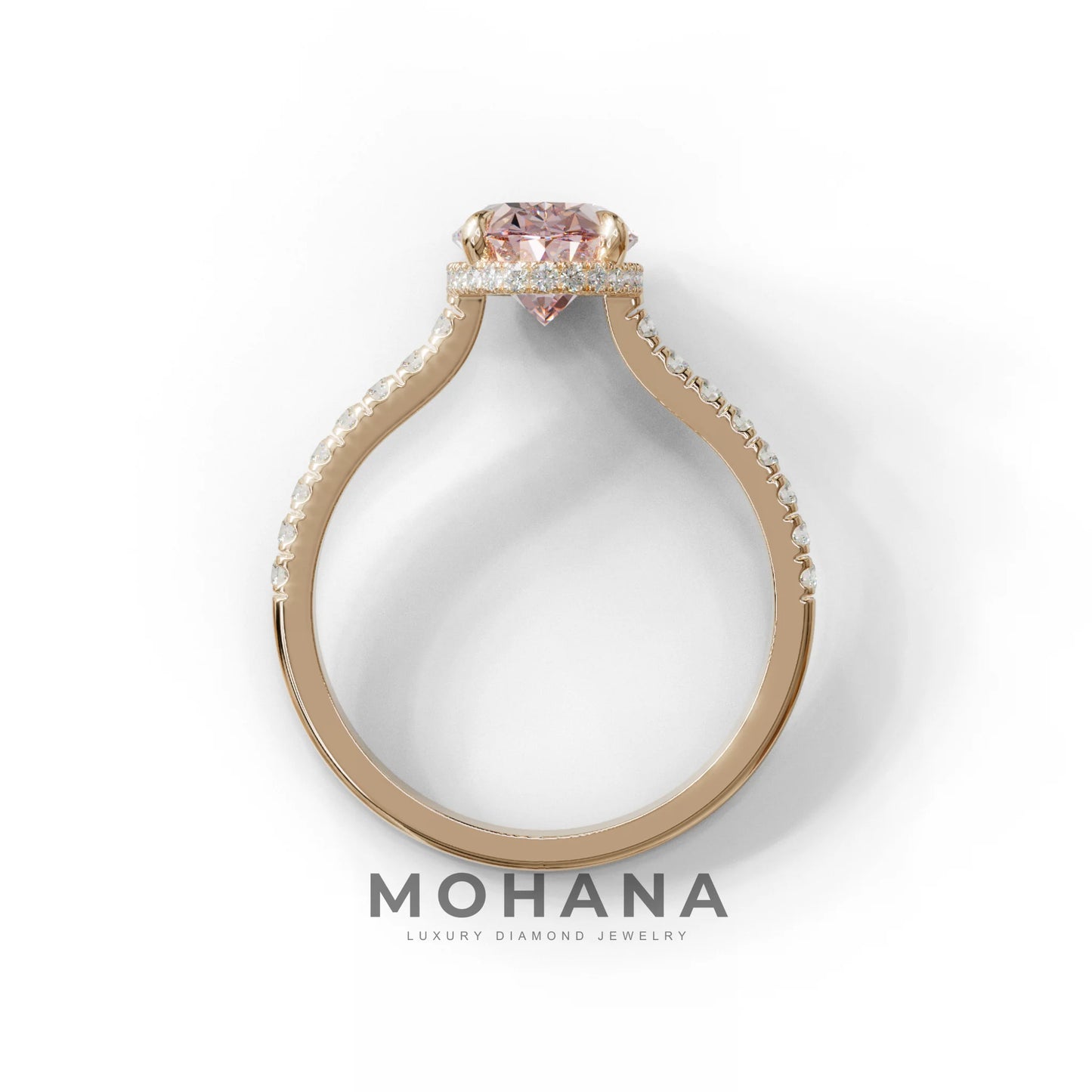 2.5 Carat Pink Oval Hidden Halo & Pave Setting Lab Diamond Ring - Eblouissant