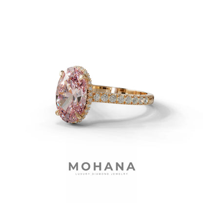 2.5 Carat Pink Oval Hidden Halo & Pave Setting Lab Diamond Ring - Eblouissant