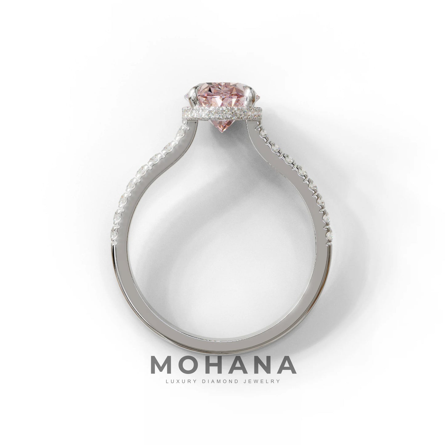 2.5 Carat Pink Oval Hidden Halo & Pave Setting Lab Diamond Ring - Eblouissant