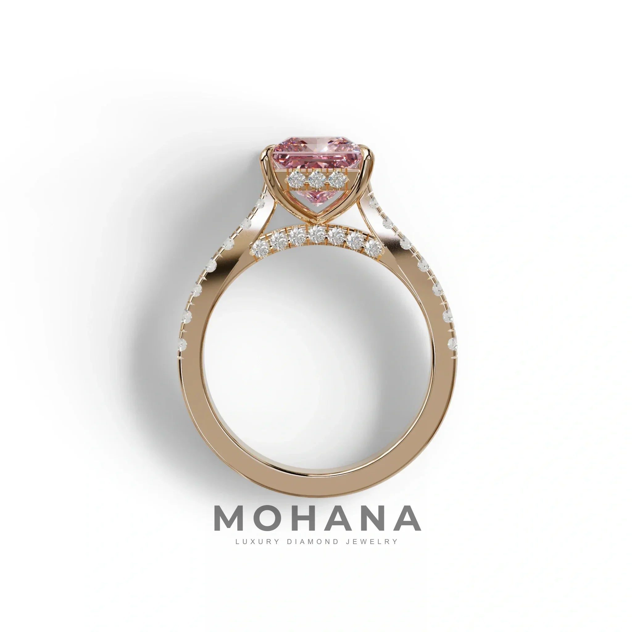 2.5 Carat Pink Princess Cut Hidden Halo & Pave Lab Diamond Ring - Aries
