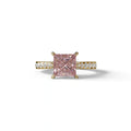 2.5 Carat Pink Princess Cut Hidden Halo & Pave Lab Diamond Ring - Aries - 10K Solid Gold / Yellow Gold