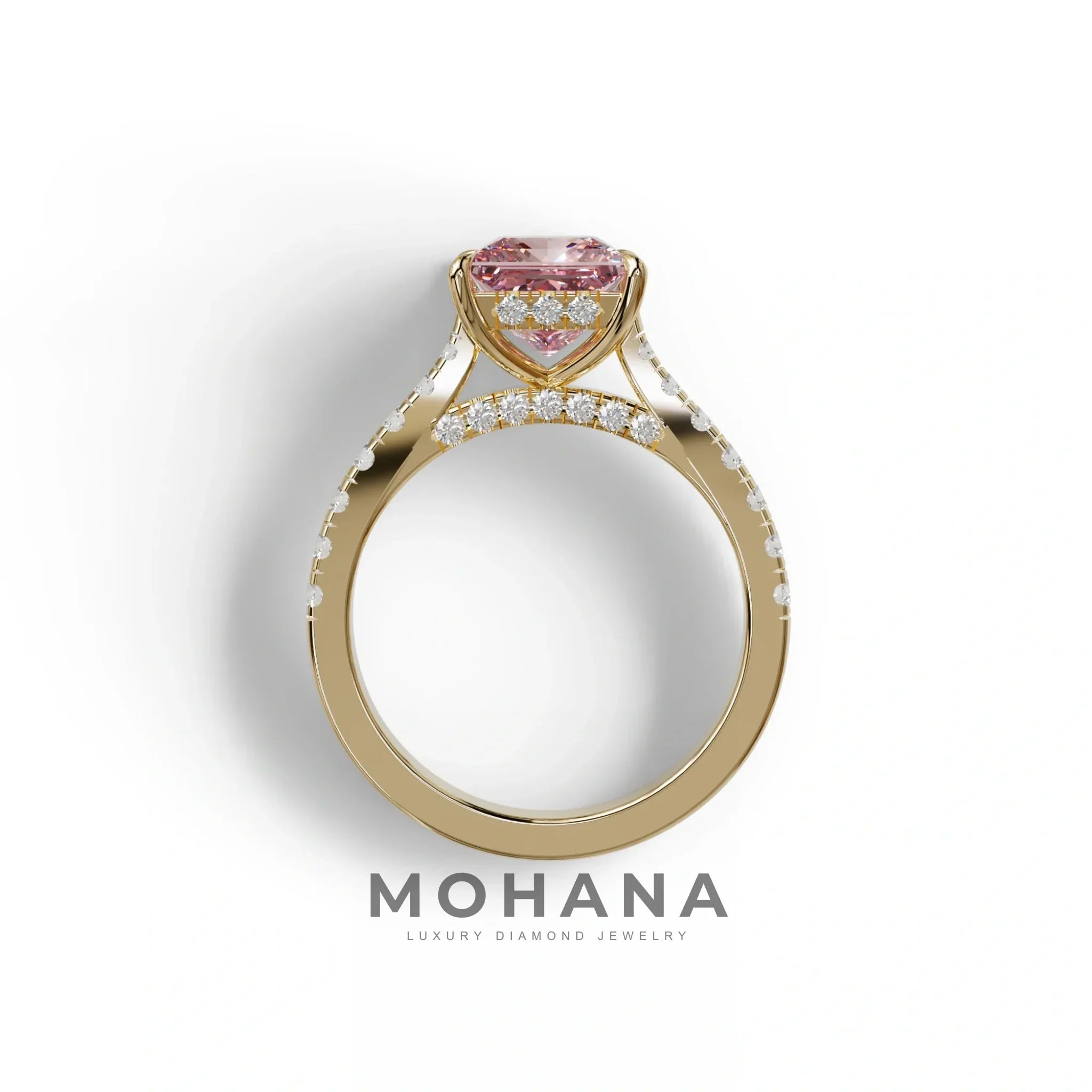 2.5 Carat Pink Princess Cut Hidden Halo & Pave Lab Diamond Ring - Aries