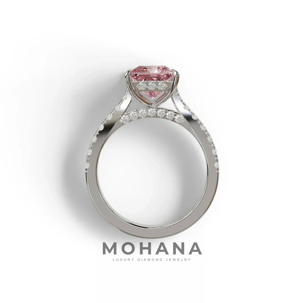 2.5 Carat Pink Princess Cut Hidden Halo & Pave Lab Diamond Ring - Aries