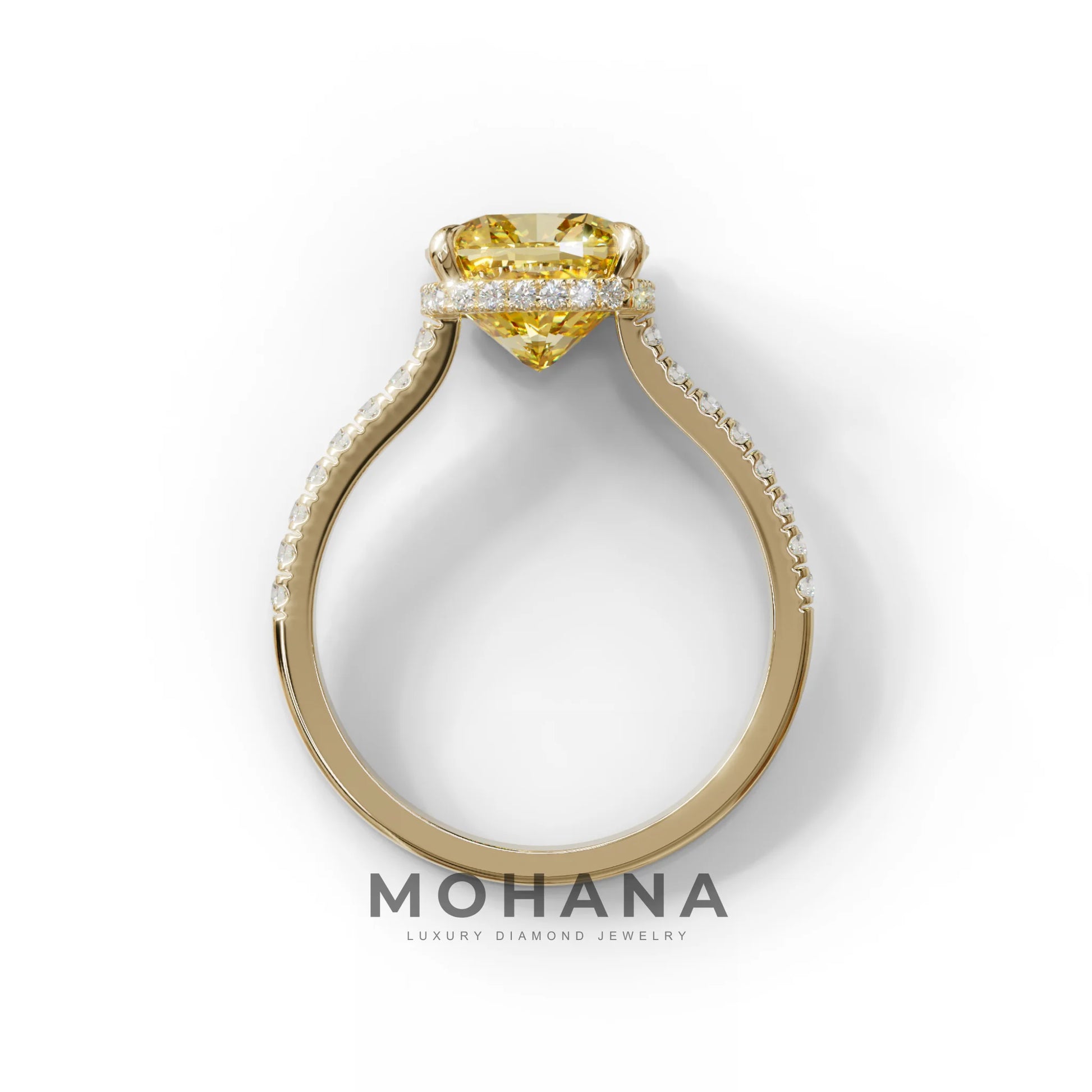 2.5 Carat Yellow Cushion Cut Hidden Halo & Pave Lab Diamond Ring - Éblouissant