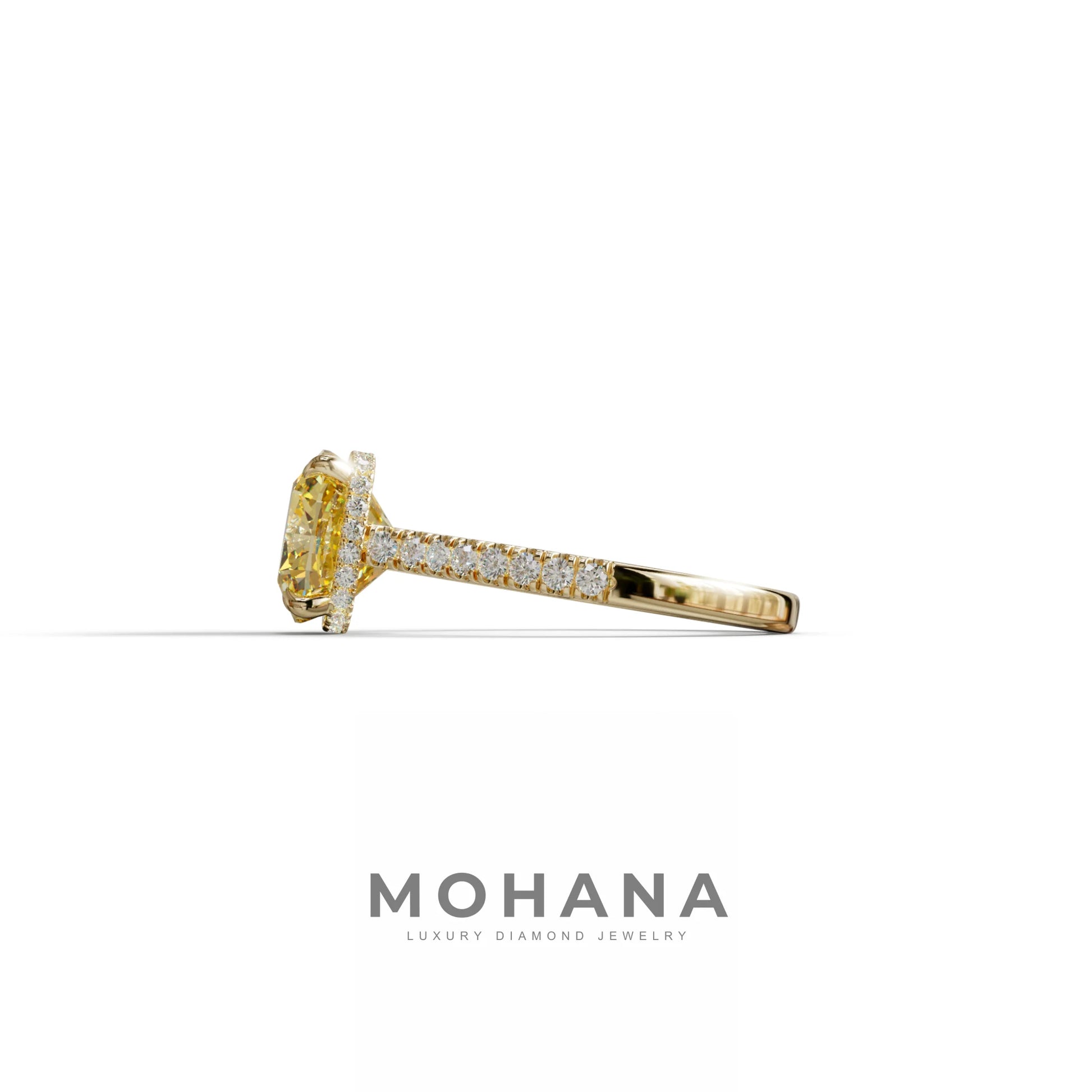 2.5 Carat Yellow Cushion Cut Hidden Halo & Pave Lab Diamond Ring - Éblouissant