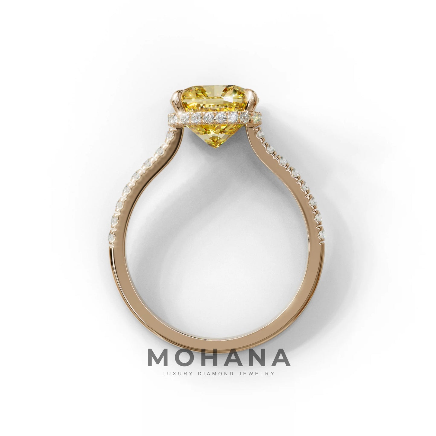 2.5 Carat Yellow Cushion Cut Hidden Halo & Pave Lab Diamond Ring - Éblouissant