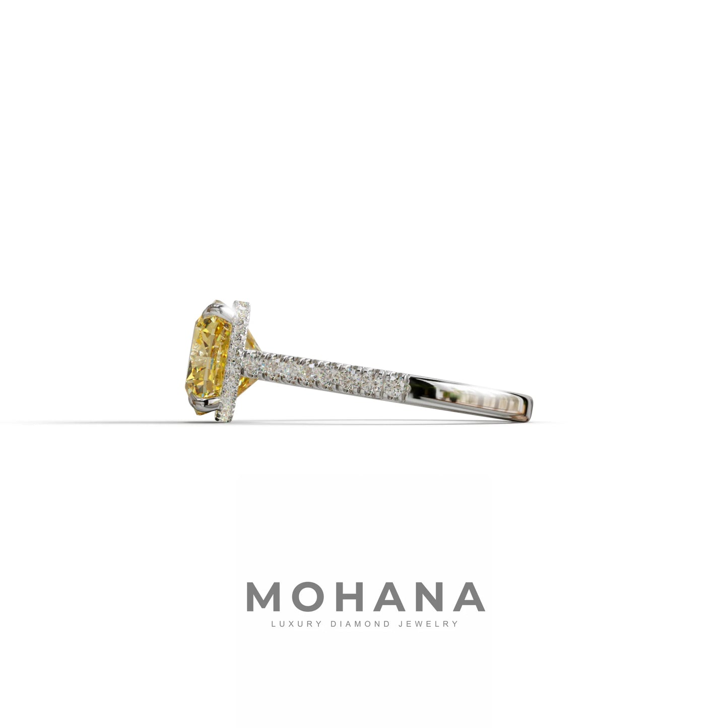 2.5 Carat Yellow Cushion Cut Hidden Halo & Pave Lab Diamond Ring - Éblouissant