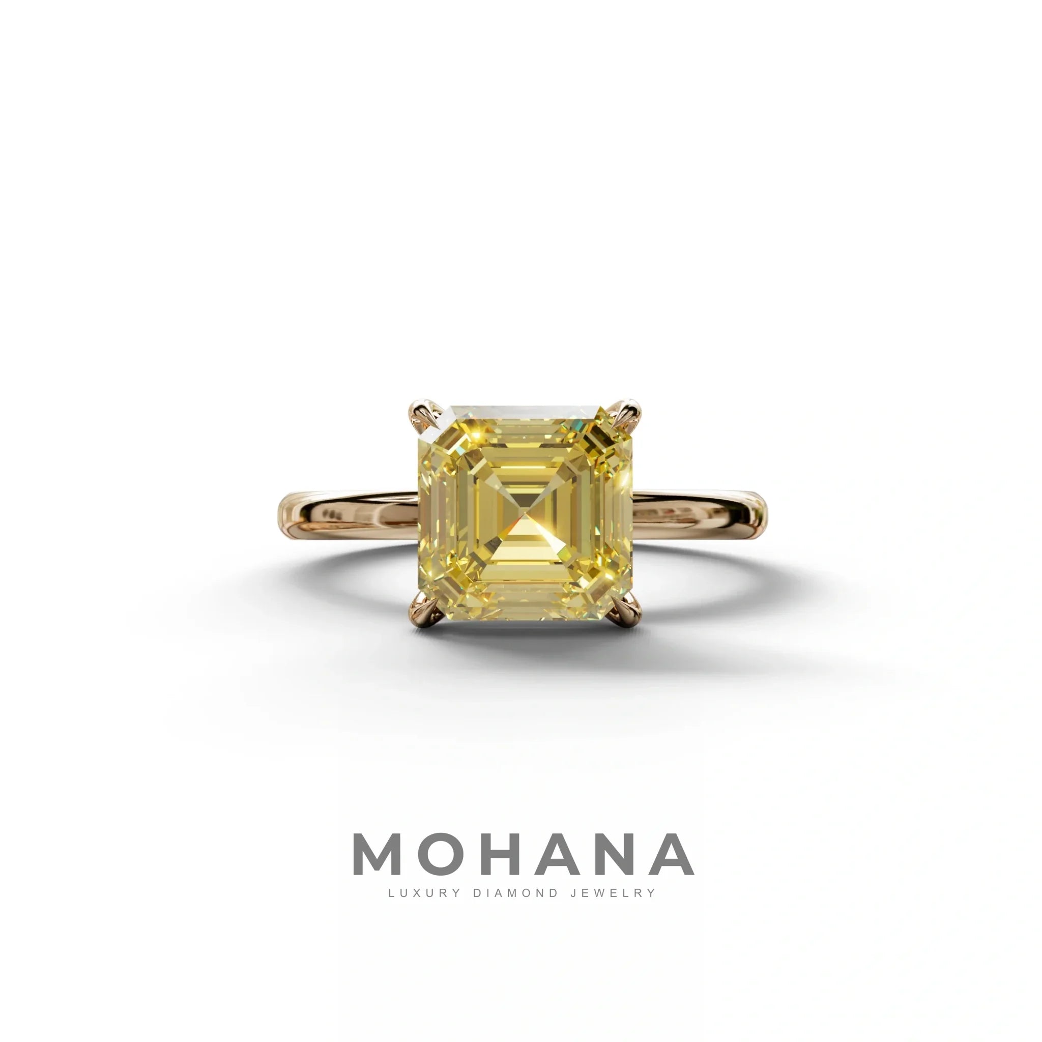 Yellow Asscher Cut Solitaire Lab Grown Diamond Engagement Ring - Fabriciana - 2 Carat / 10K Solid Gold / Rose Gold