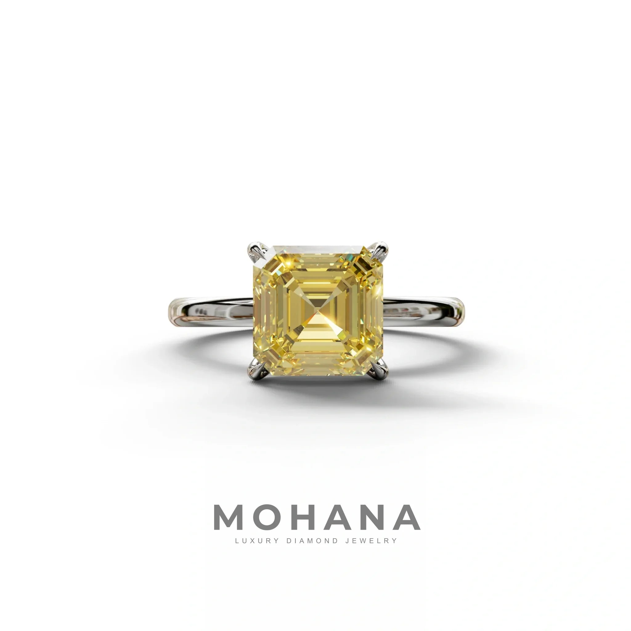 Yellow Asscher Cut Solitaire Lab Grown Diamond Engagement Ring - Fabriciana - 2 Carat / 10K Solid Gold / White Gold