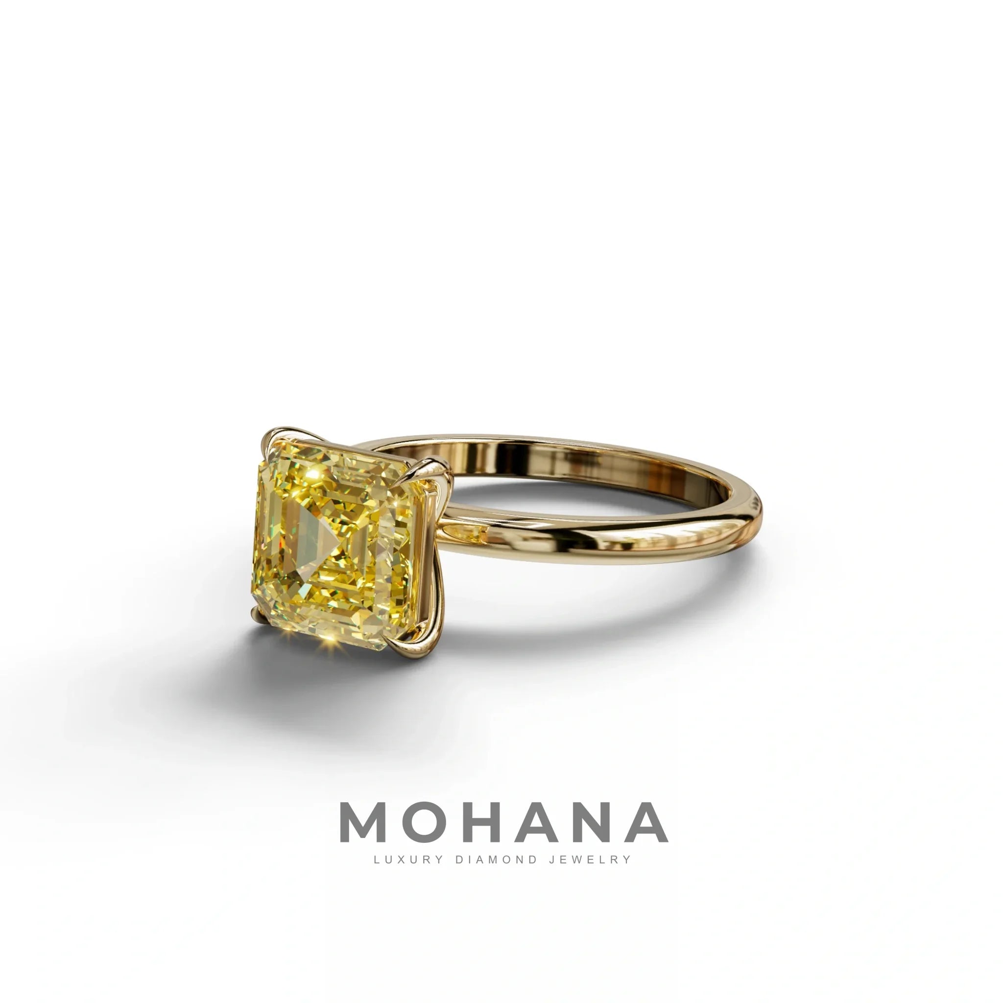 Yellow Asscher Cut Solitaire Lab Grown Diamond Engagement Ring - Fabriciana