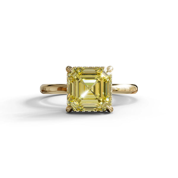 2.5 Carat Yellow Lab Grown Diamond Engagement Ring – Asscher Cut Hidden Halo