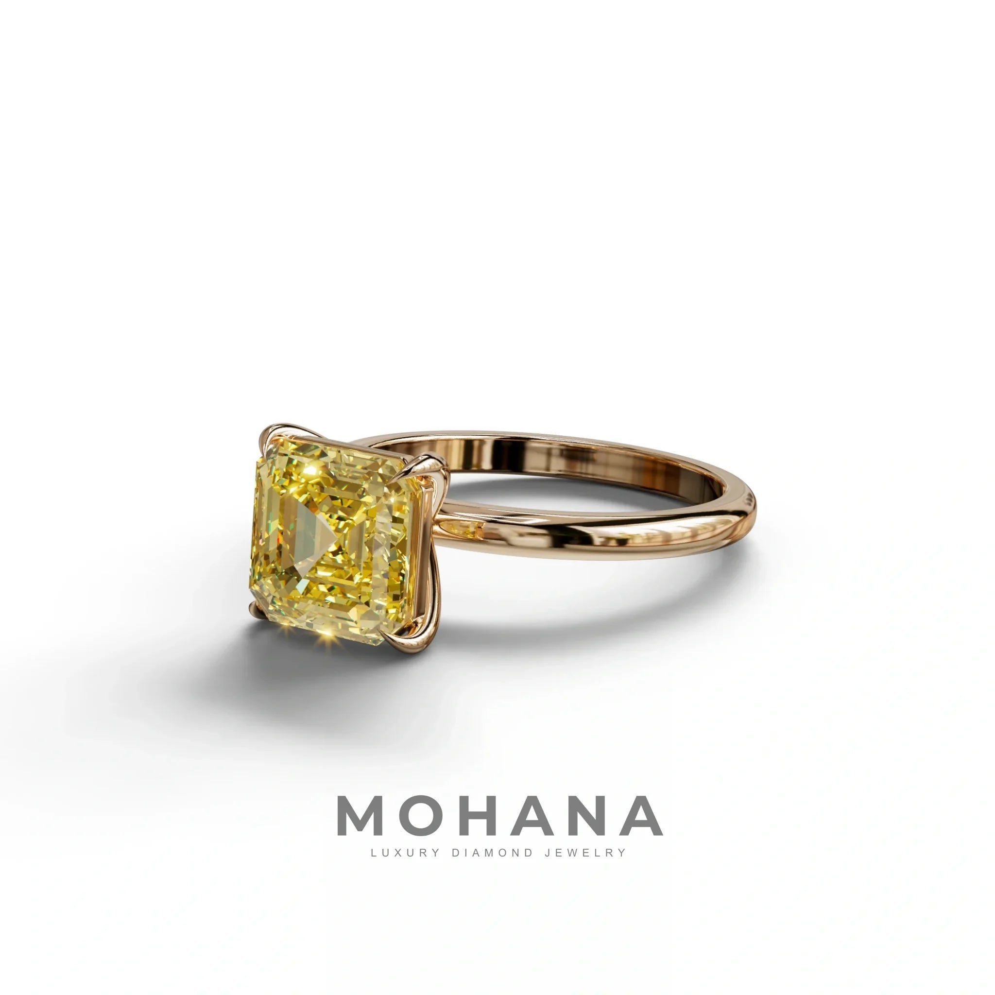 Yellow Asscher Cut Solitaire Lab Grown Diamond Engagement Ring - Fabriciana
