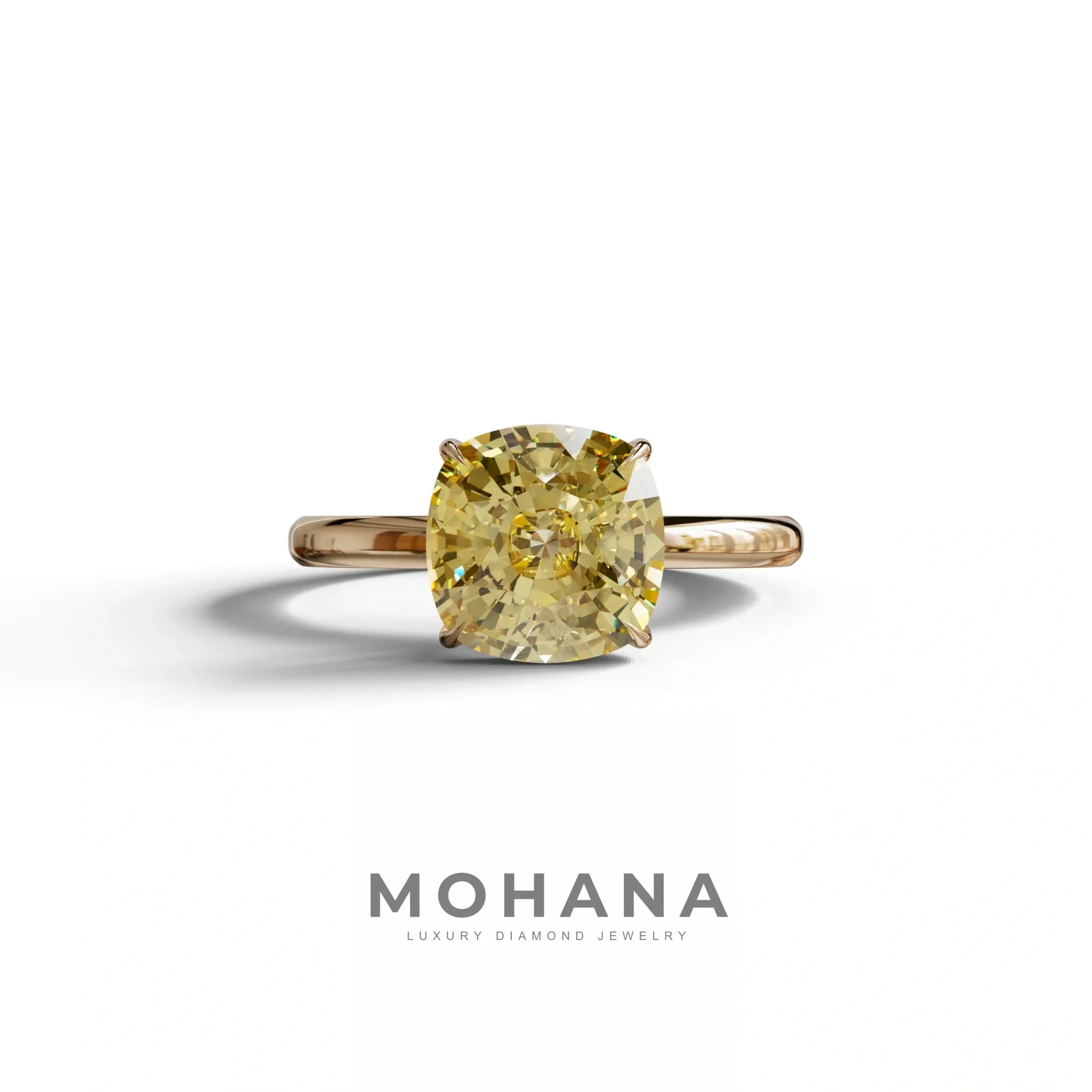 Yellow Cushion Cut Solitaire Lab Grown Diamond Engagement Ring - Mesmera - 2 Carat / 10K Solid Gold / Rose Gold