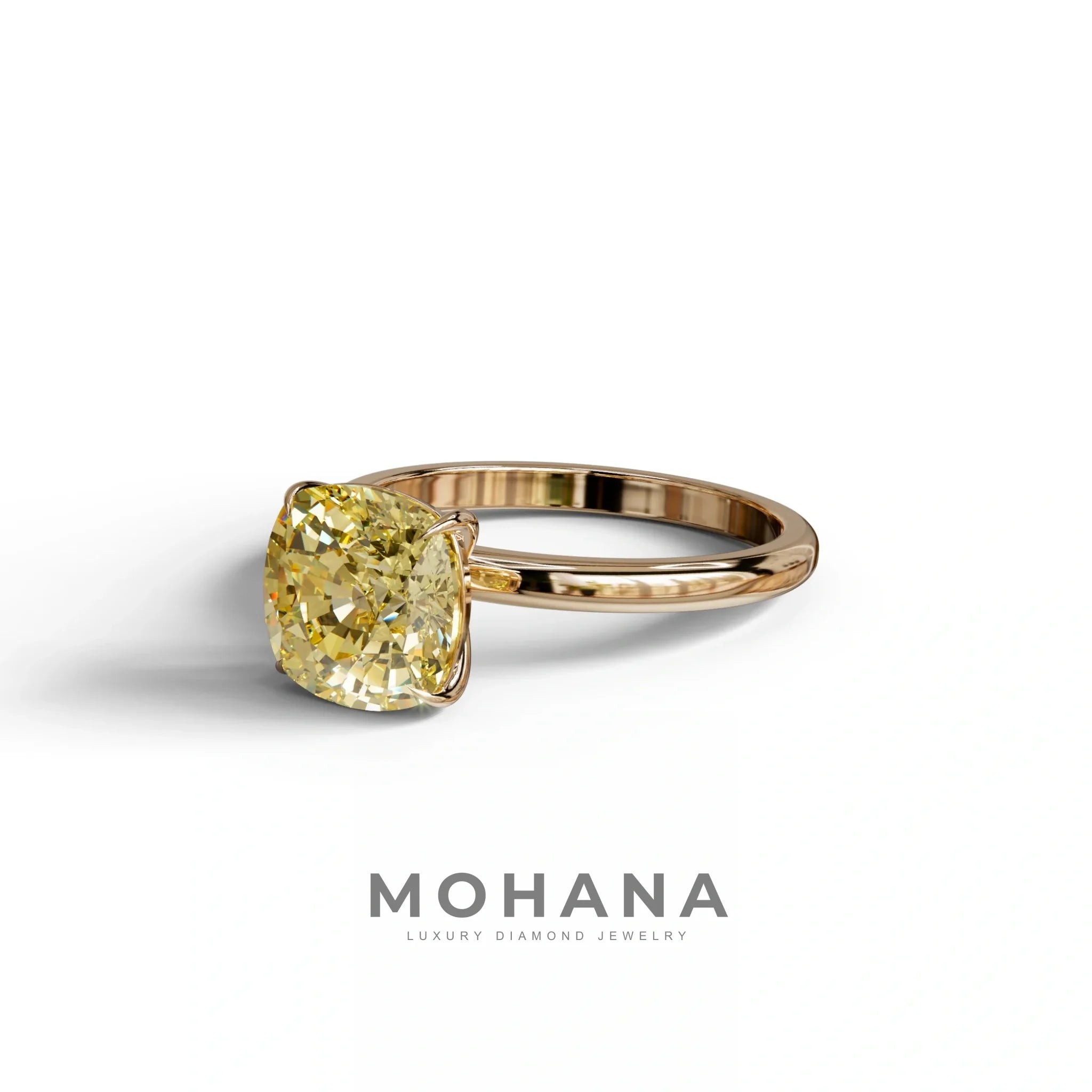 Yellow Cushion Cut Solitaire Lab Grown Diamond Engagement Ring - Mesmera