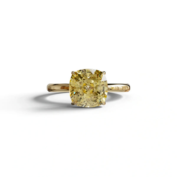 2 to 5 Carat Yellow Lab Grown Diamond Engagement Ring – Cushion Cut Solitaire