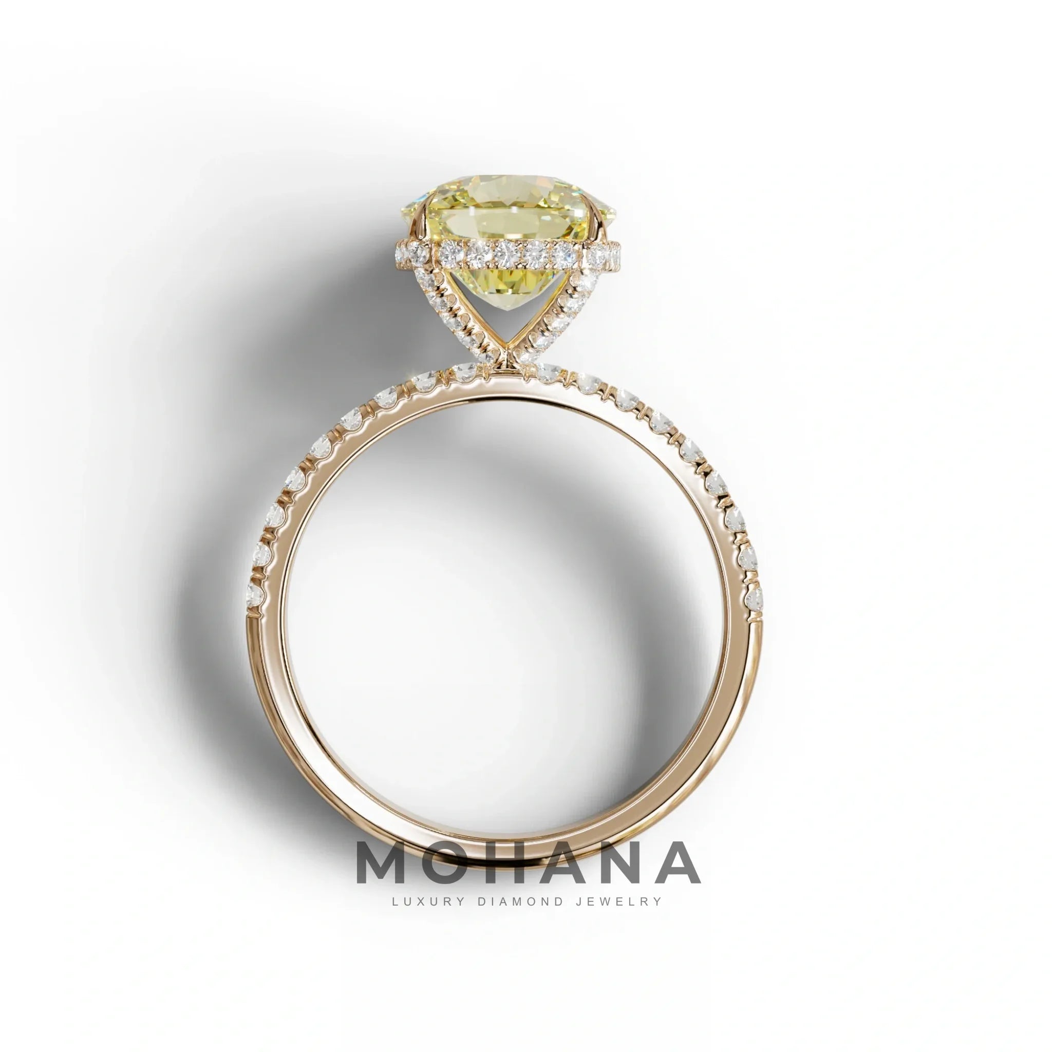 2.5 Carat Yellow Cushion Cut Hidden Halo & Pave Lab Grown Diamond Ring