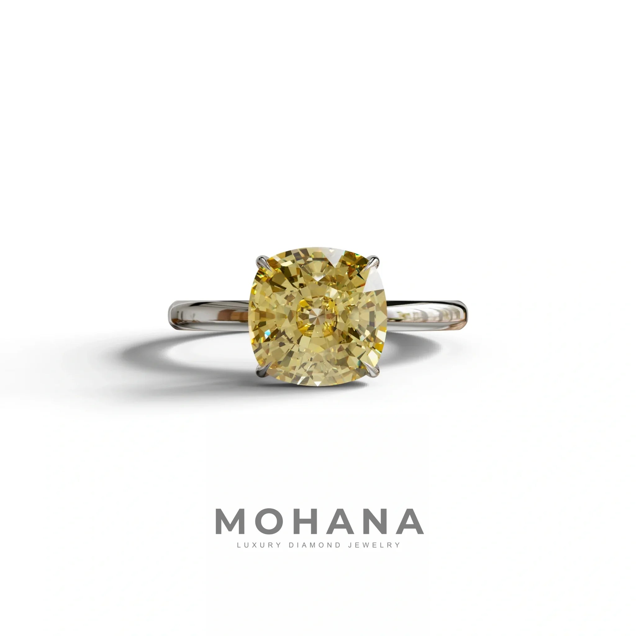 Yellow Cushion Cut Solitaire Lab Grown Diamond Engagement Ring - Mesmera - 2 Carat / 10K Solid Gold / White Gold