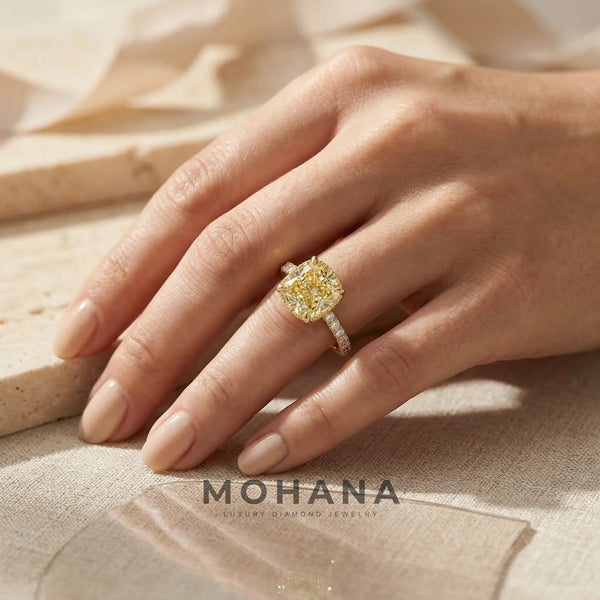 2.5 Carat Yellow Lab Grown Diamond Engagement Ring – Cushion Cut Hidden Halo alternate view