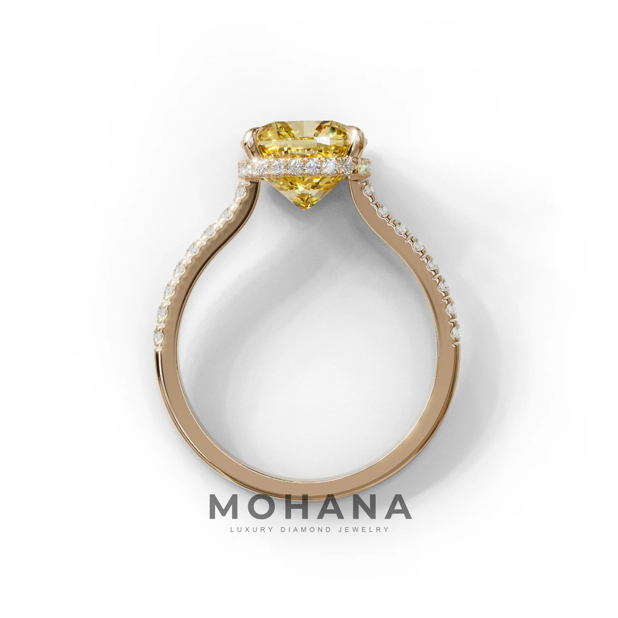 2.5 Carat Yellow Cushion Cut Hidden Halo & Pave Lab Diamond Ring - Éblouissant