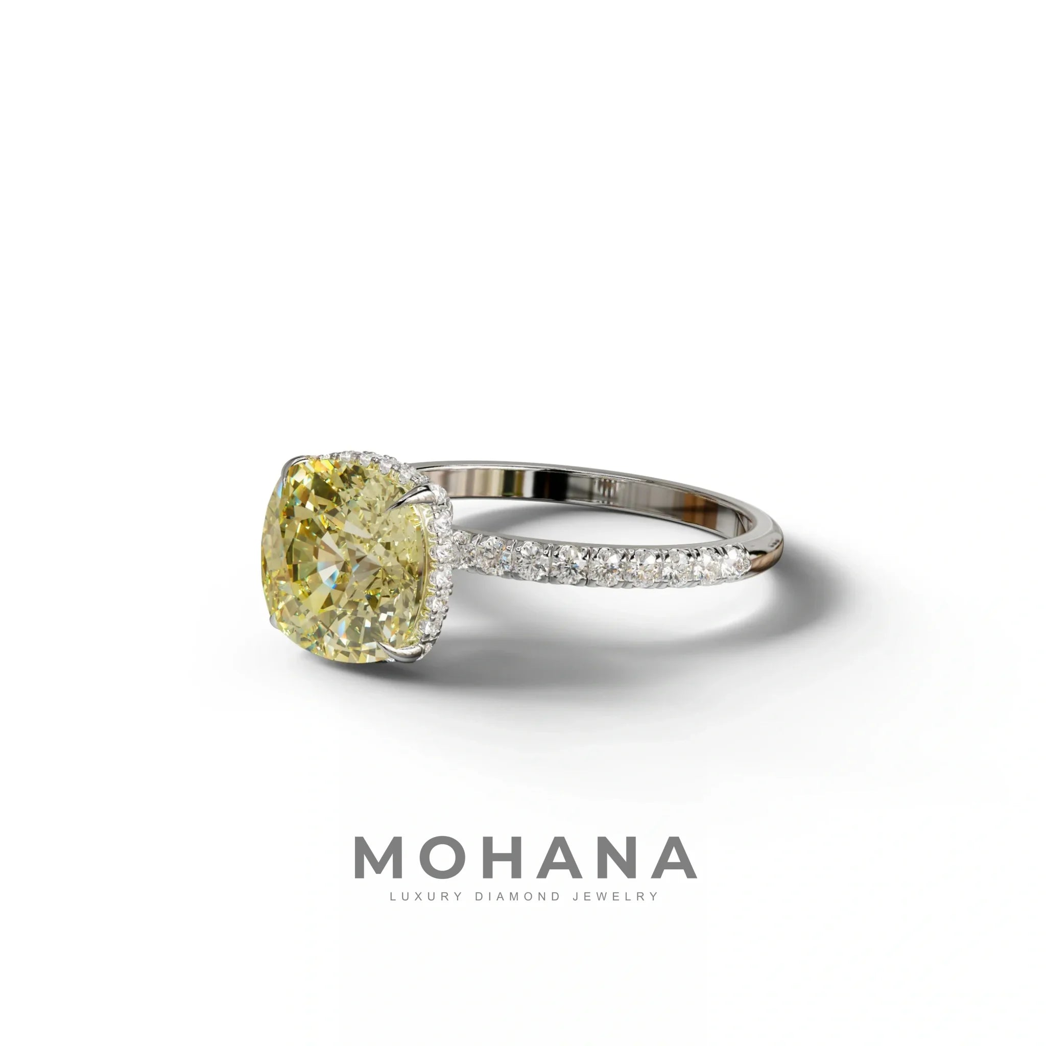 2.5 Carat Yellow Cushion Cut Hidden Halo & Pave Lab Grown Diamond Ring