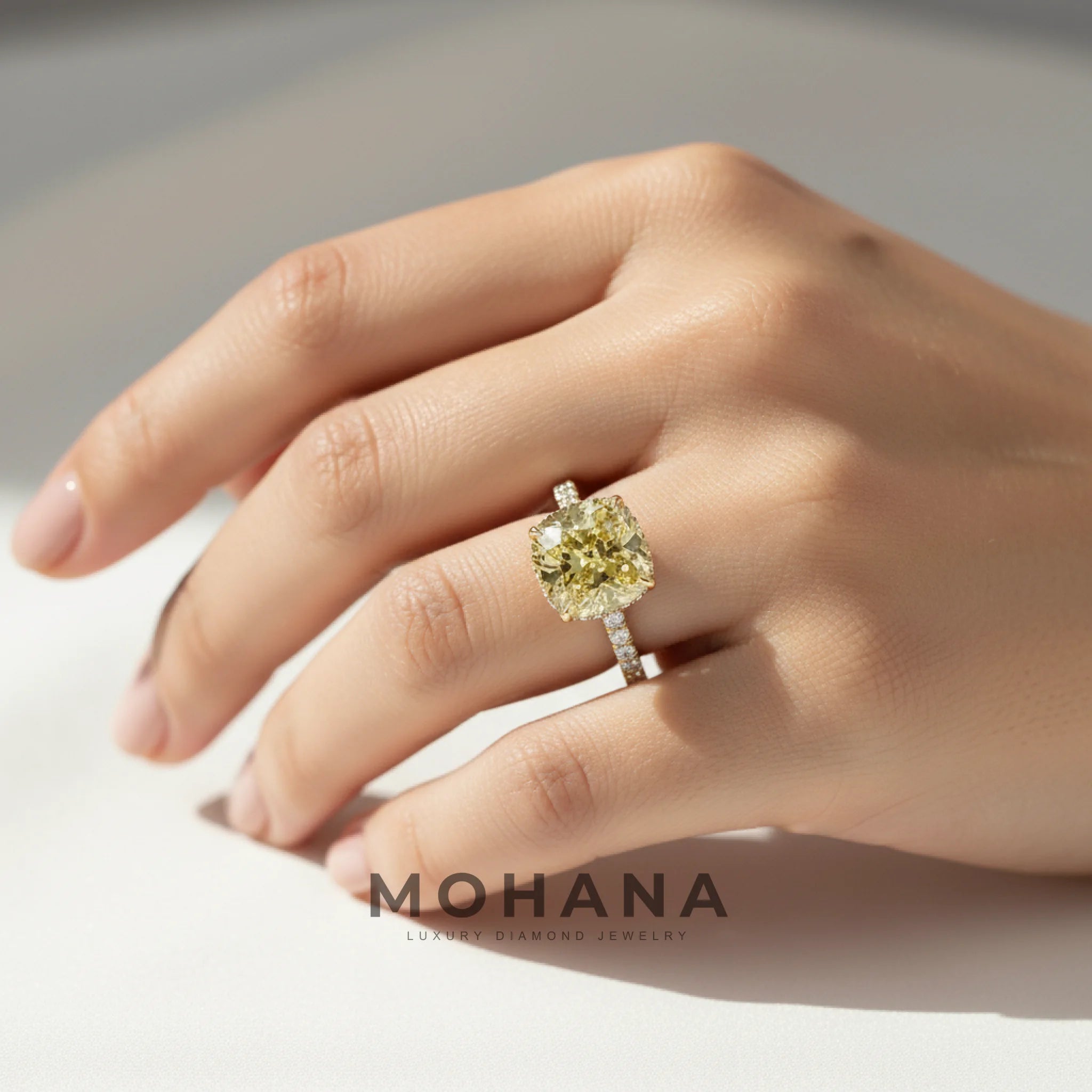 2.5 Carat Fancy Yellow Cushion Cut Hidden Halo & Pave Lab Grown Diamond Ring