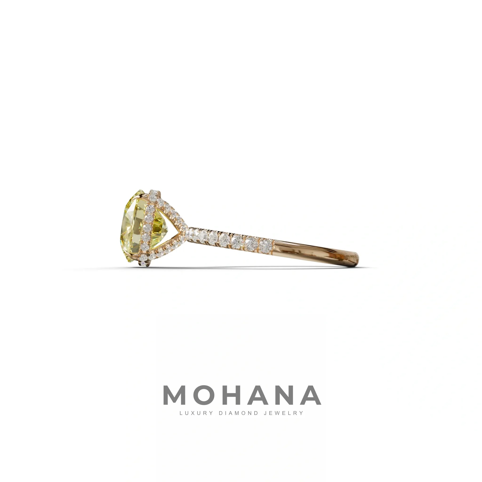 2.5 Carat Yellow Cushion Cut Hidden Halo & Pave Lab Grown Diamond Ring